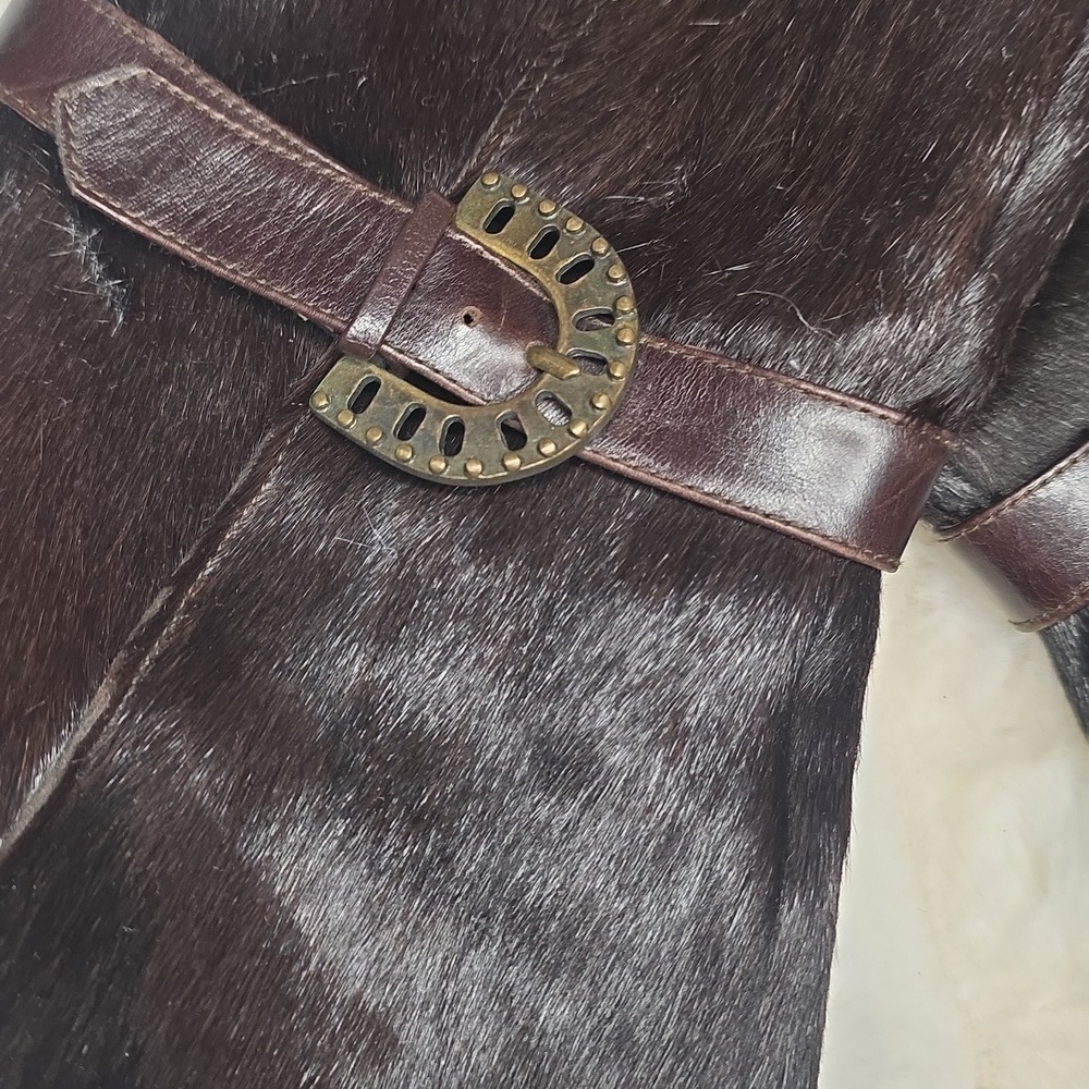 Vintage 90's Dark Brown Pony Hair Heeled Boots with Pointed Toe - Picture 10 of 14